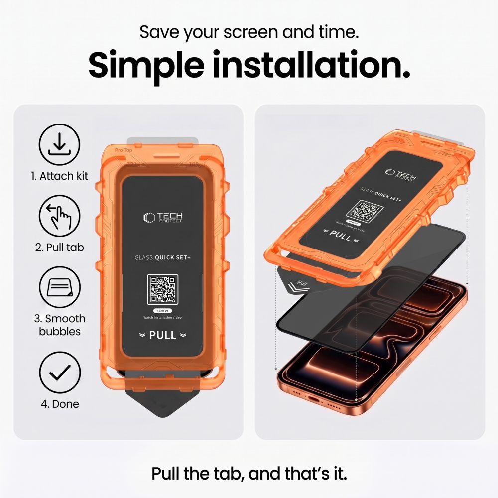 Apsauginis stiklas Tech-Protect Quick Set Spy+ Privacy, Apple iPhone 18 Pro Max, 2 vnt. -- iPhone 18 Pro Max