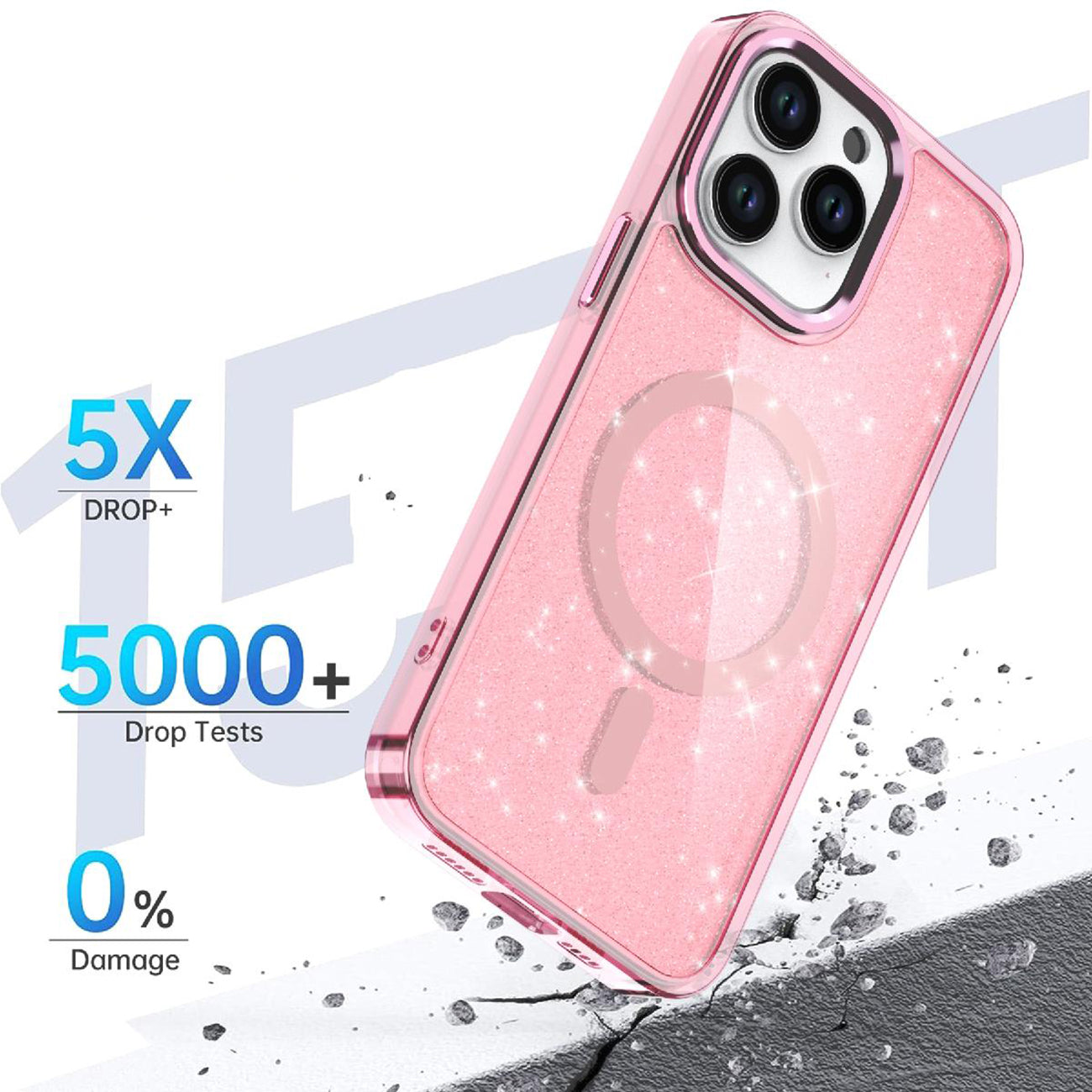MagSafe dėklas iPhone 16 Pro Max – rožinis su blizgučiais