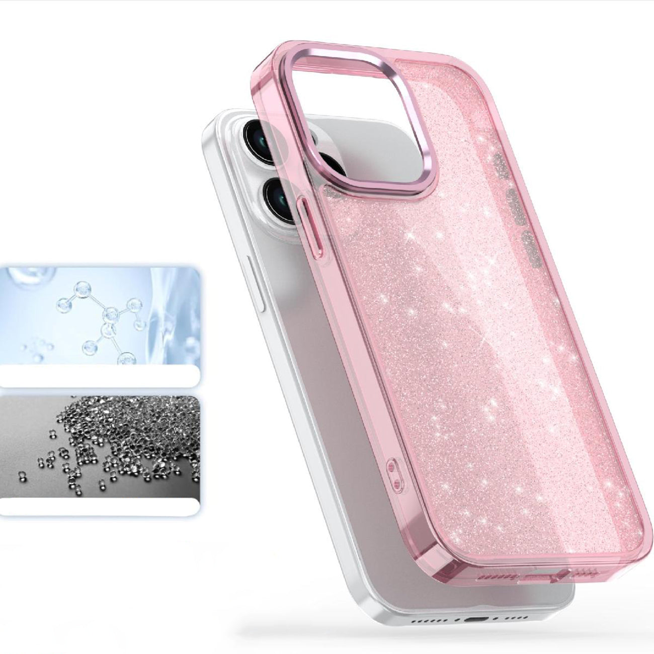 Blizgus dėklas iPhone 16 Pro – rožinis
