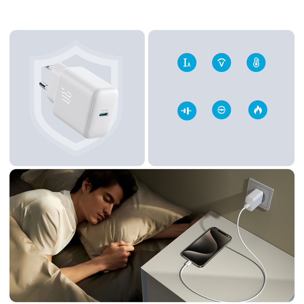 Joyroom JR-TCF24 USB-C PD 30W QC SFC tinklo įkroviklis - baltas