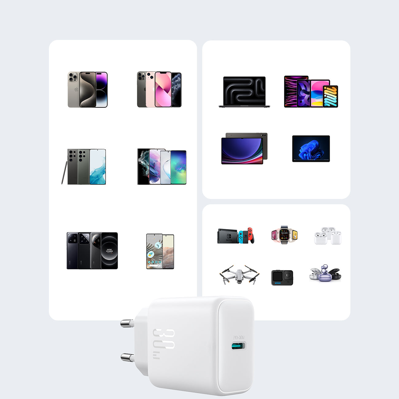 Joyroom JR-TCF24 USB-C PD 30W QC SFC tinklo įkroviklis - baltas