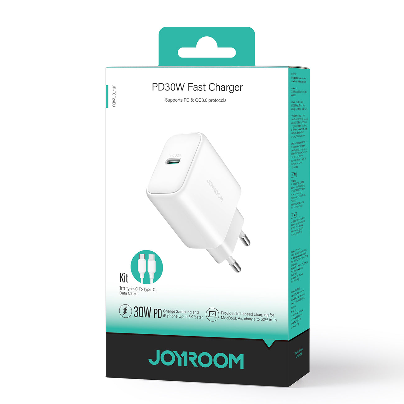 Joyroom JR-TCF24 USB-C PD 30W QC SFC tinklo įkroviklis + 1m USB-C laidas - baltas