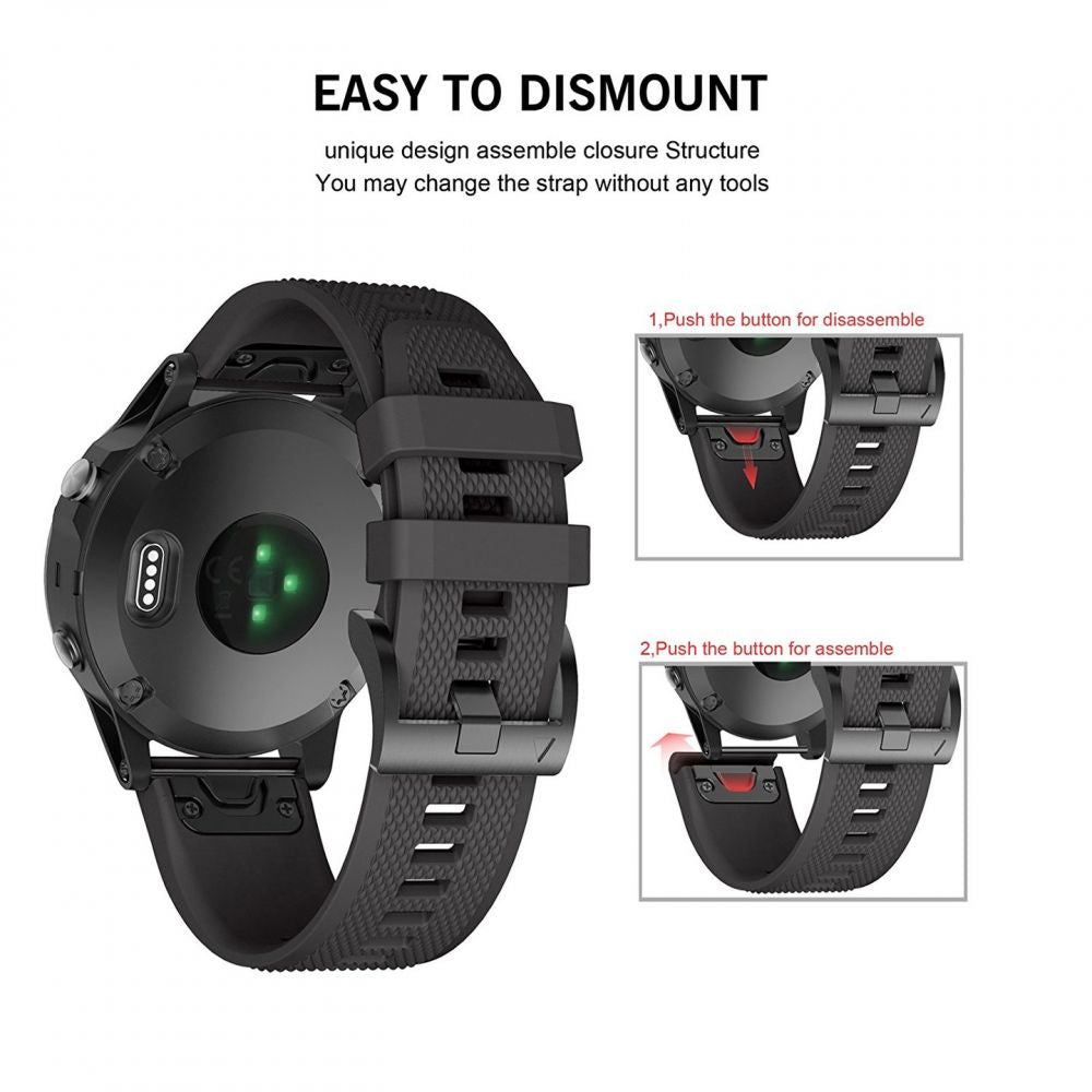 Tech-Protect Smooth dirželis, skirtas Garmin Fenix ​​3 / 5X / 3HR / 5X Plus / 6X / 6X Pro / 7X - juodas -- Watch Straps