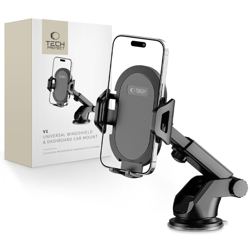 Tech-Protect automobilinis telefono laikiklis V1 priekiniam stiklui / kokpitui, juodas -- Cell phone holders
