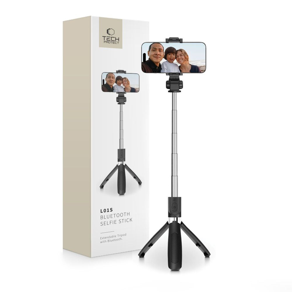 Tech-Protect L01S Bluetooth selfie lazdelė su trikoju iki 70 cm – juoda -- Selfie Sticks & Tripods