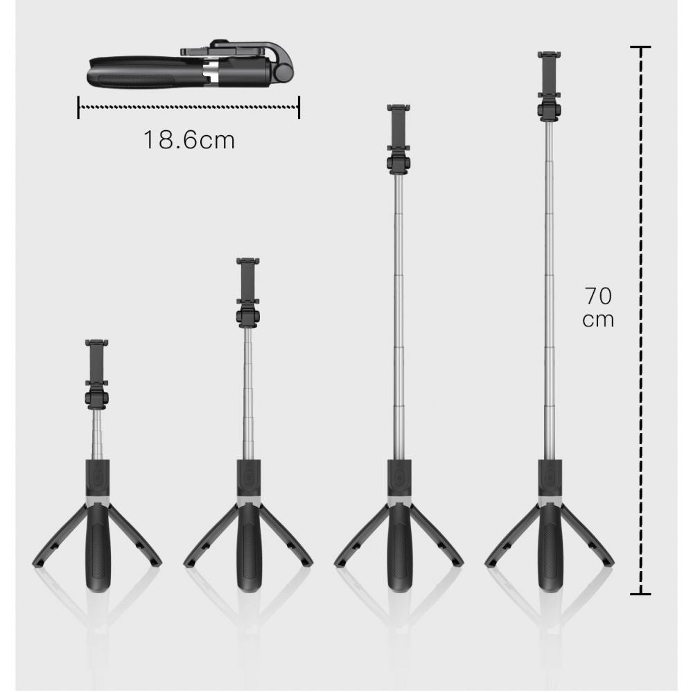 Tech-Protect L01S Bluetooth selfie lazdelė su trikoju iki 70 cm – juoda -- Selfie Sticks & Tripods