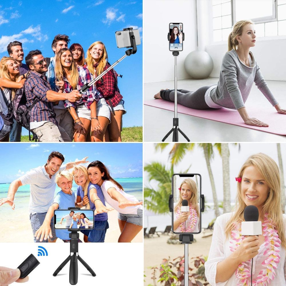 Tech-Protect L01S Bluetooth selfie lazdelė su trikoju iki 70 cm – juoda -- Selfie Sticks & Tripods