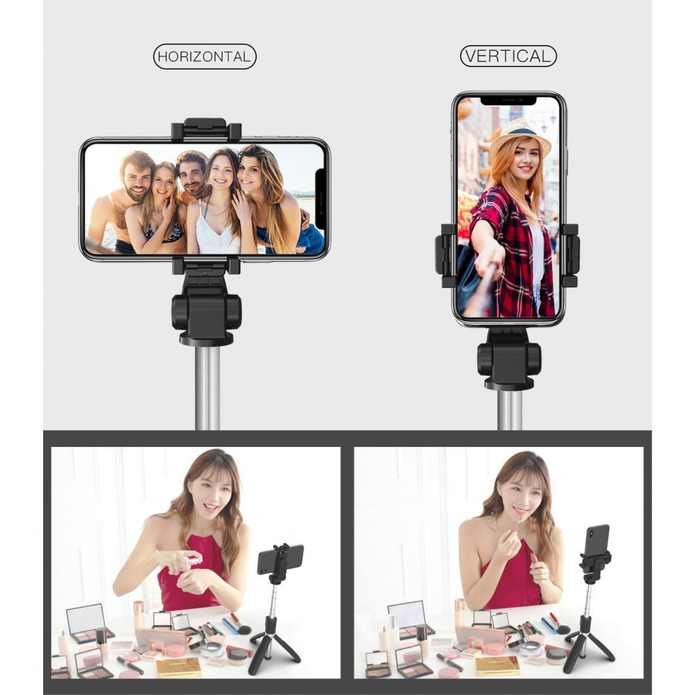 Tech-Protect L01S Bluetooth selfie lazdelė su trikoju iki 70 cm – juoda -- Selfie Sticks & Tripods