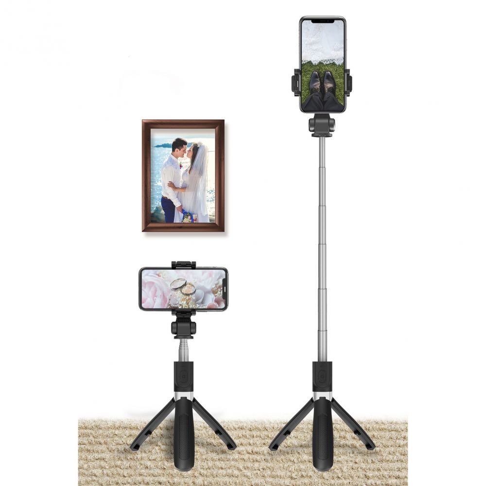 Tech-Protect L01S Bluetooth selfie lazdelė su trikoju iki 70 cm – juoda -- Selfie Sticks & Tripods