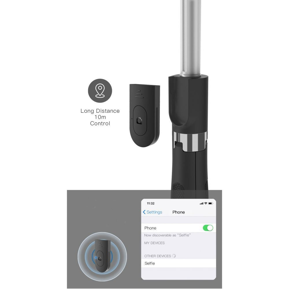 Tech-Protect L01S Bluetooth selfie lazdelė su trikoju iki 70 cm – juoda -- Selfie Sticks & Tripods