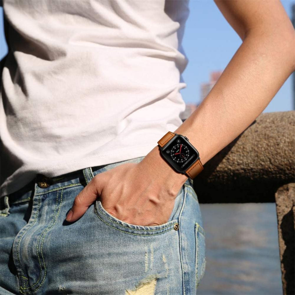 Tech-Protect LeatherFit dirželis, skirtas Apple Watch 4/5/6/7/8/9/SE/Ultra 1/2 (42/44/45/49 mm) – ruda -- Apple Watch 4