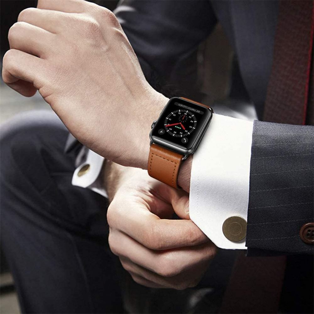 Tech-Protect LeatherFit dirželis, skirtas Apple Watch 4/5/6/7/8/9/SE/Ultra 1/2 (42/44/45/49 mm) – ruda -- Apple Watch 4
