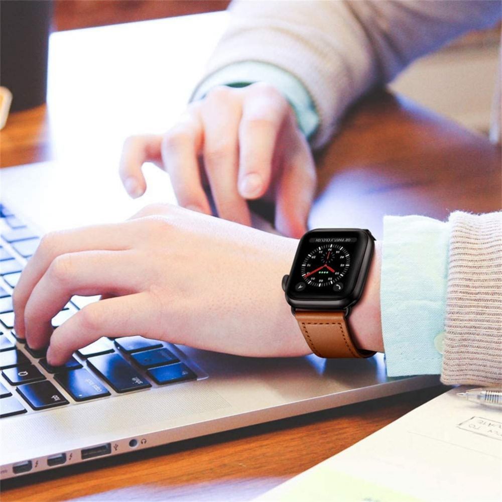 Tech-Protect LeatherFit dirželis, skirtas Apple Watch 4/5/6/7/8/9/SE/Ultra 1/2 (42/44/45/49 mm) – ruda -- Apple Watch 4