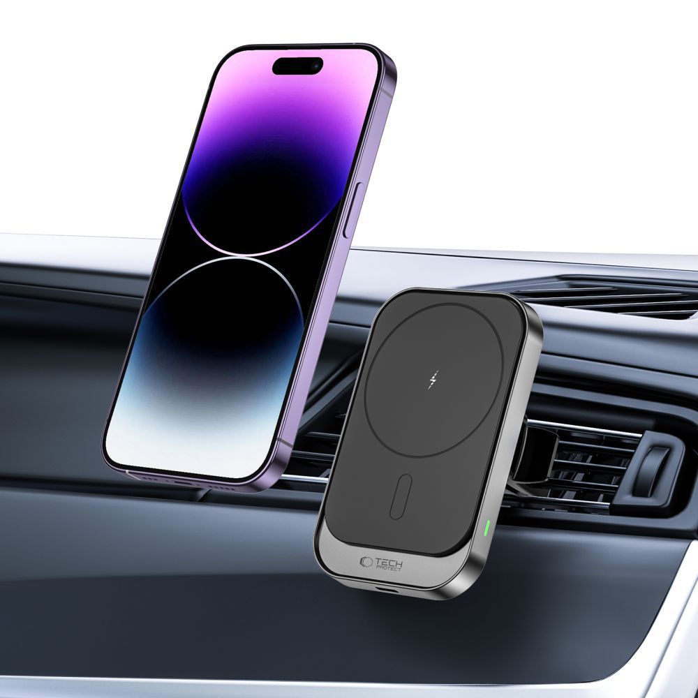 Tech-Protect CW19 MagSafe magnetinis automobilinis laikiklis su 15W indukciniu įkrovikliu oro grotelių tvirtinimui -...