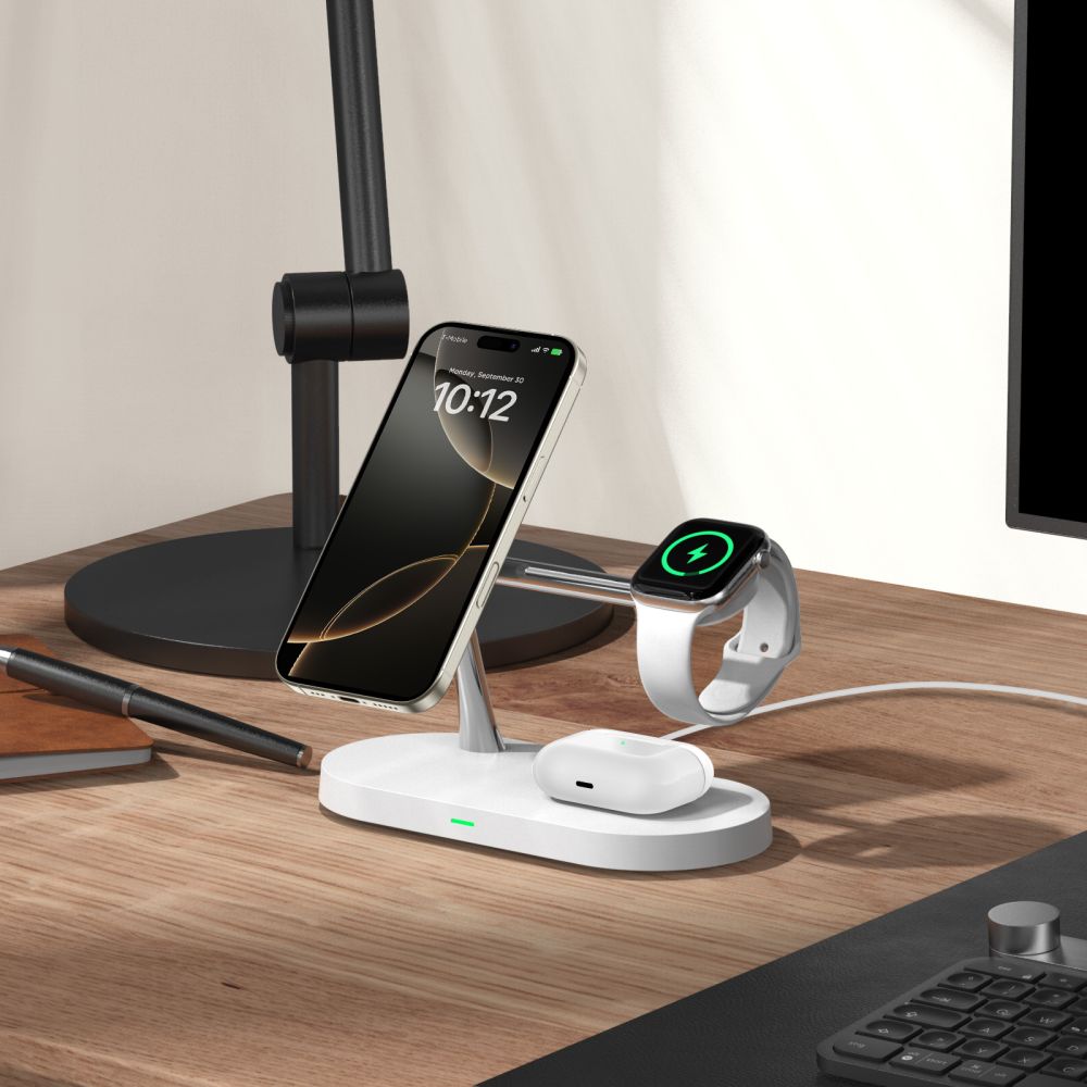 Tech-Protect A12 3in1 MagSafe indukcinis įkroviklis išmaniajam telefonui / ausinėms / išmaniajam laikrodžiui - baltas --...