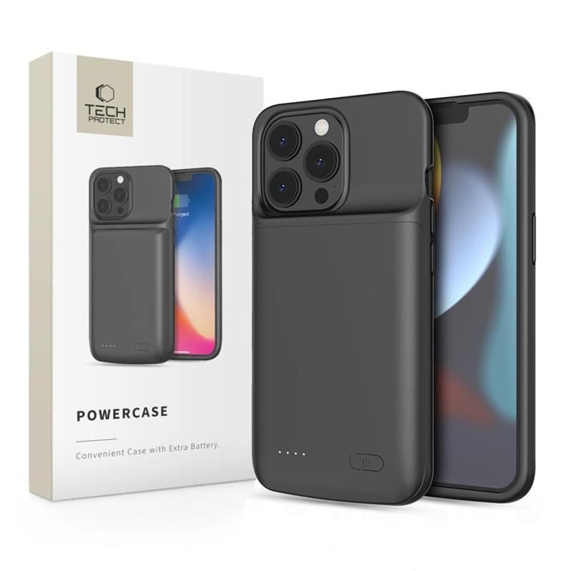 Tech-Protect PowerCase, skirta iPhone 13 / 13 Pro, su 4800mAh išorine baterija - juoda -- iPhone 13