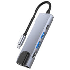 HUB Tech-Protect V3 5in1 USB-C - USB-A 3.0 / USB-A 2.0 / USB-C / HDMI / RJ45 - pilkas -- USB Hubs