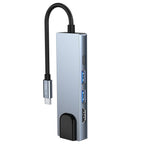 HUB Tech-Protect V3 5in1 USB-C - USB-A 3.0 / USB-A 2.0 / USB-C / HDMI / RJ45 - pilkas -- USB Hubs
