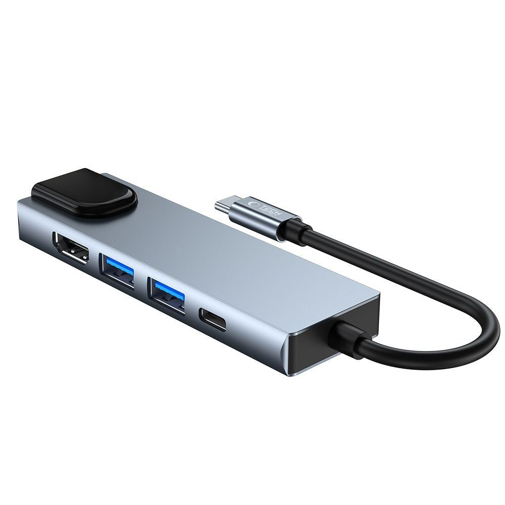 HUB Tech-Protect V3 5in1 USB-C - USB-A 3.0 / USB-A 2.0 / USB-C / HDMI / RJ45 - pilkas -- USB Hubs