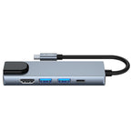HUB Tech-Protect V3 5in1 USB-C - USB-A 3.0 / USB-A 2.0 / USB-C / HDMI / RJ45 - pilkas -- USB Hubs