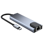 HUB Tech-Protect V3 5in1 USB-C - USB-A 3.0 / USB-A 2.0 / USB-C / HDMI / RJ45 - pilkas -- USB Hubs