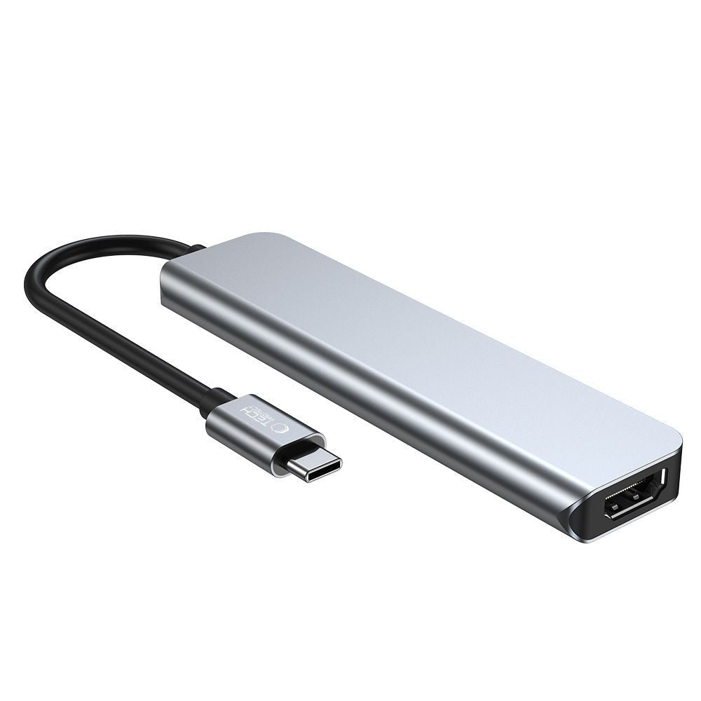 HUB Tech-Protect V4 6in1 USB-C - USB-A 3.0 / USB-A 2.0 / USB-C / HDMI / micro SD / TF / SD kortelių skaitytuvas - pilkas...