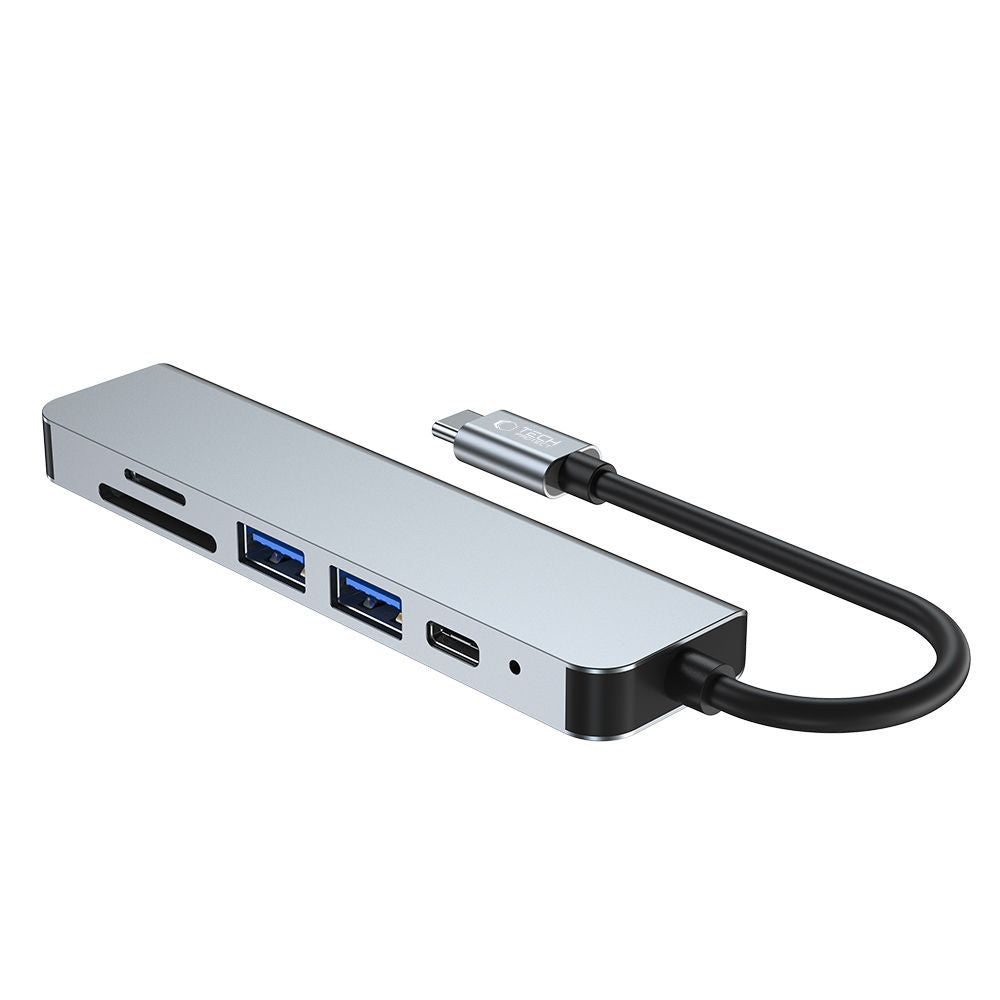 HUB Tech-Protect V4 6in1 USB-C - USB-A 3.0 / USB-A 2.0 / USB-C / HDMI / micro SD / TF / SD kortelių skaitytuvas - pilkas...
