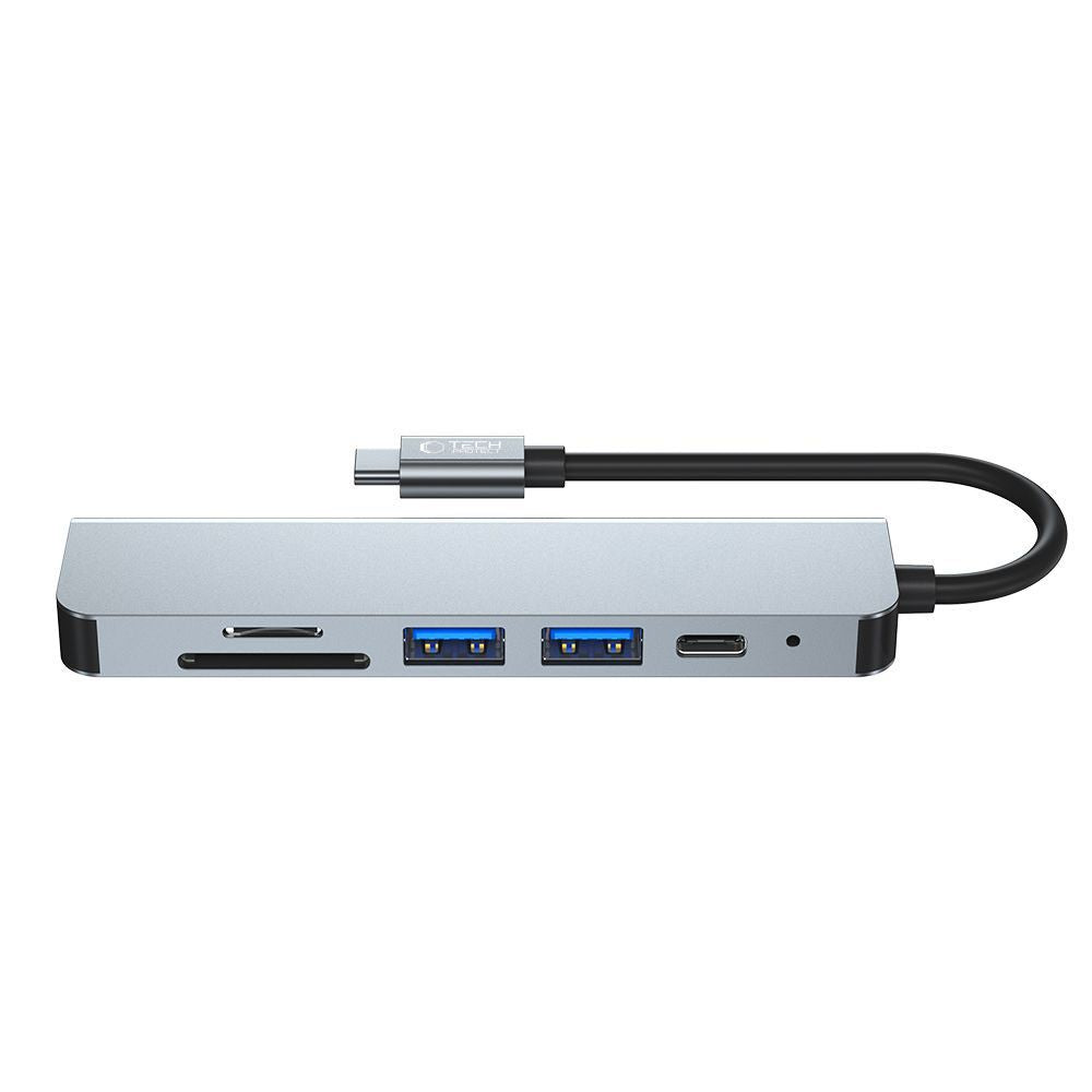 HUB Tech-Protect V4 6in1 USB-C - USB-A 3.0 / USB-A 2.0 / USB-C / HDMI / micro SD / TF / SD kortelių skaitytuvas - pilkas...