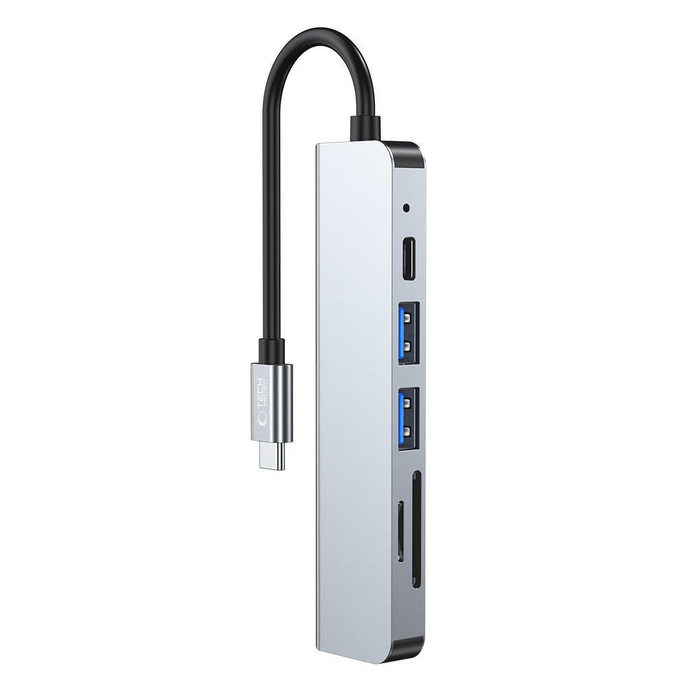HUB Tech-Protect V4 6in1 USB-C - USB-A 3.0 / USB-A 2.0 / USB-C / HDMI / micro SD / TF / SD kortelių skaitytuvas - pilkas...