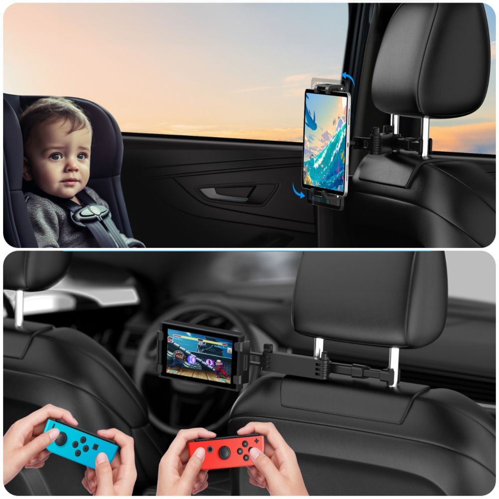 Tech-Protect V1 teleskopinis automobilinis telefono laikiklis galvos atramai - juodas -- Cell phone holders