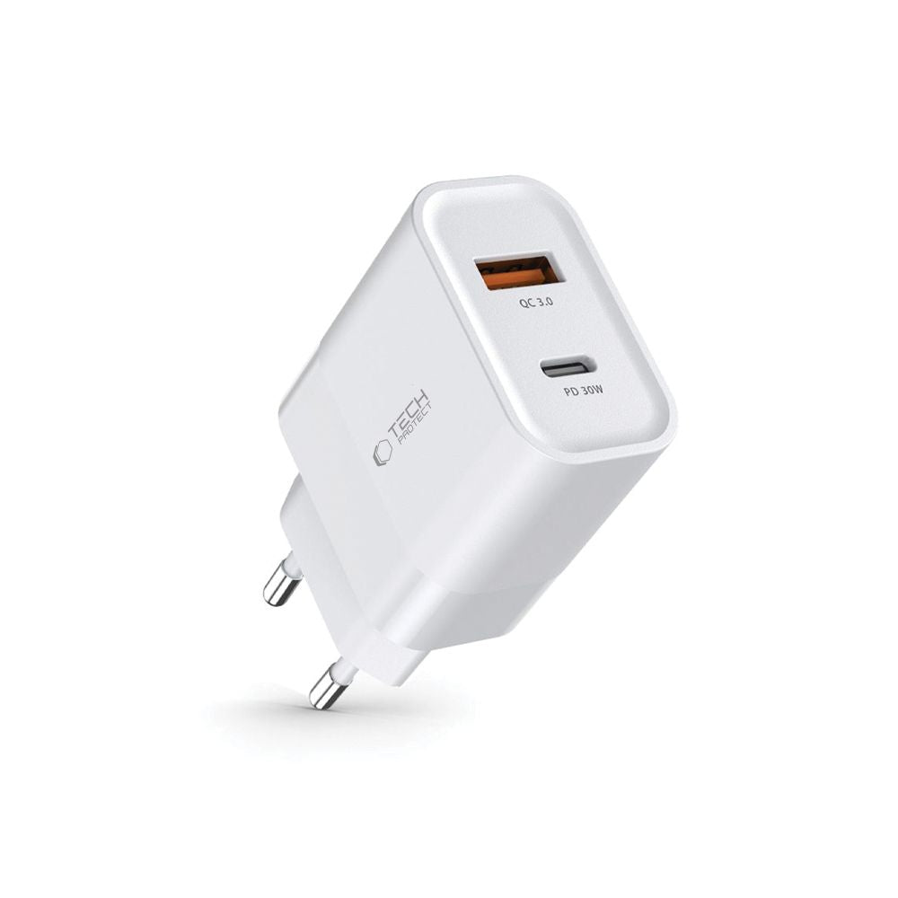 Tech-Protect C30W įkroviklis USB-C PD 30W / USB-A QC 3.0 - baltas -- Cell phone chargers