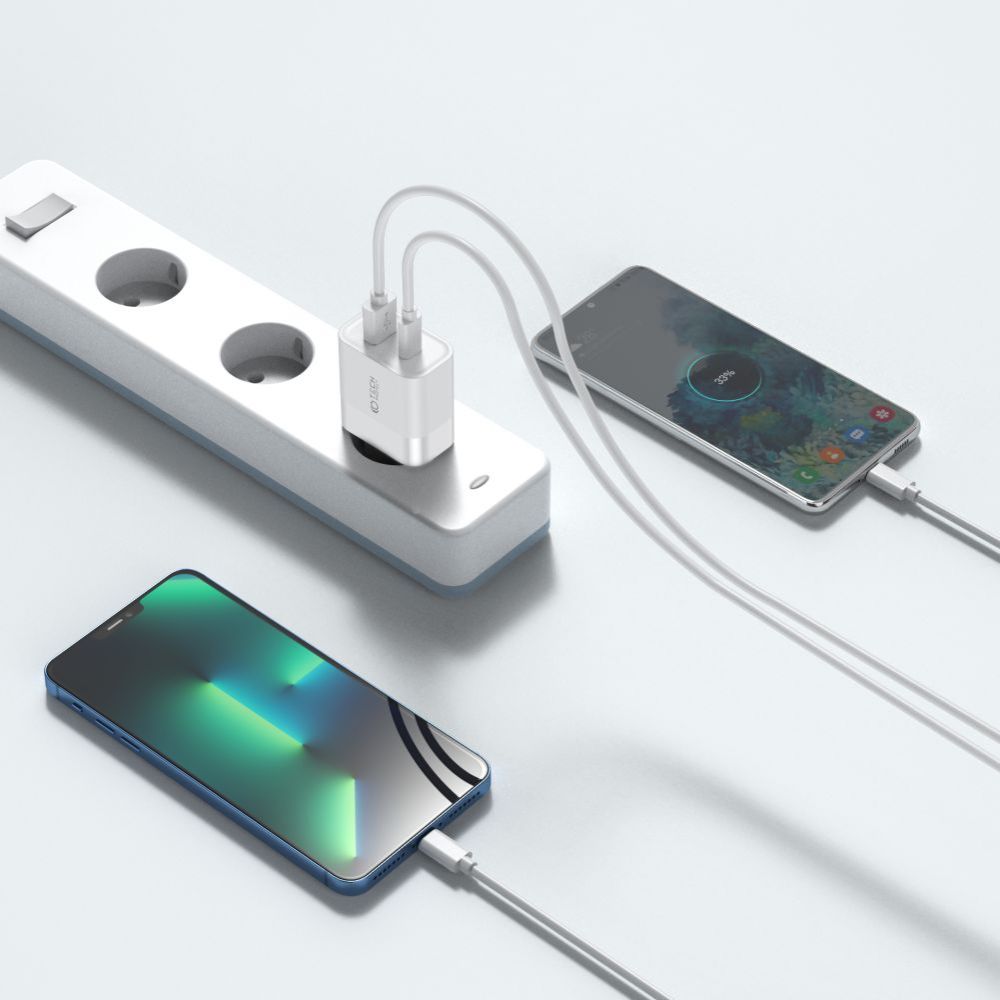 Tech-Protect C30W įkroviklis USB-C PD 30W / USB-A QC 3.0 - baltas -- Cell phone chargers
