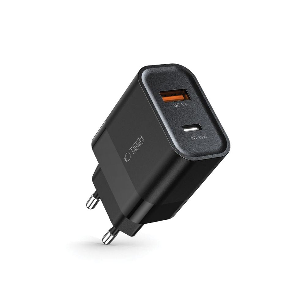 Tech-Protect C30W įkroviklis USB-C PD 30W / USB-A QC 3.0 - juodas -- Cell phone chargers