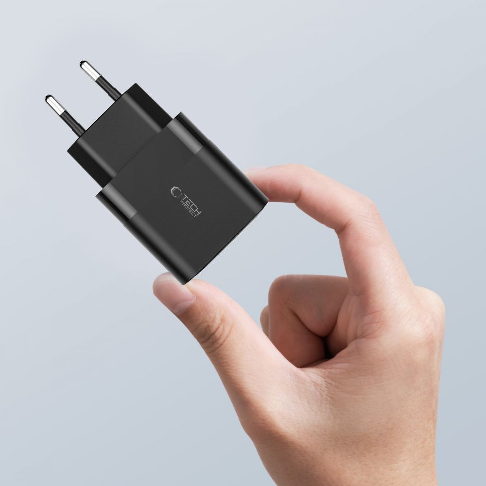 Tech-Protect C30W įkroviklis USB-C PD 30W / USB-A QC 3.0 - juodas -- Cell phone chargers