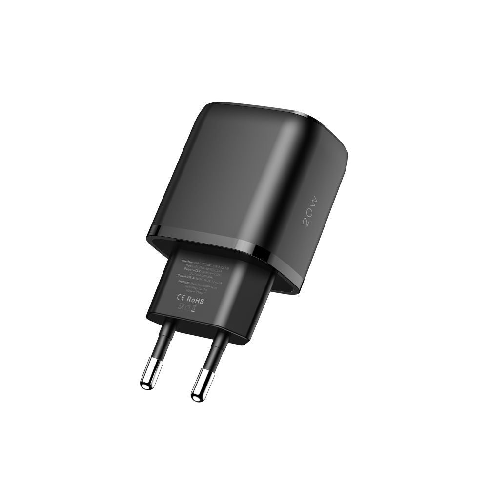 Tech-Protect C20W įkroviklis USB-C PD 20W / USB-A QC 3.0 - juodas -- Cell phone chargers