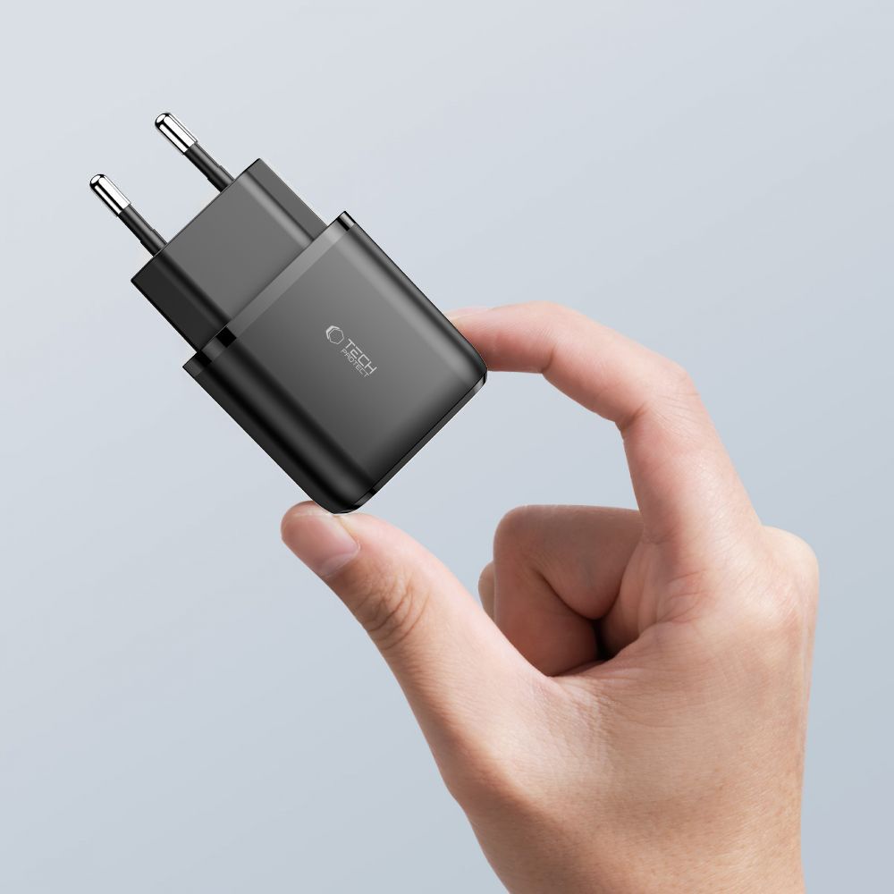 Tech-Protect C20W įkroviklis USB-C PD 20W / USB-A QC 3.0 - juodas -- Cell phone chargers