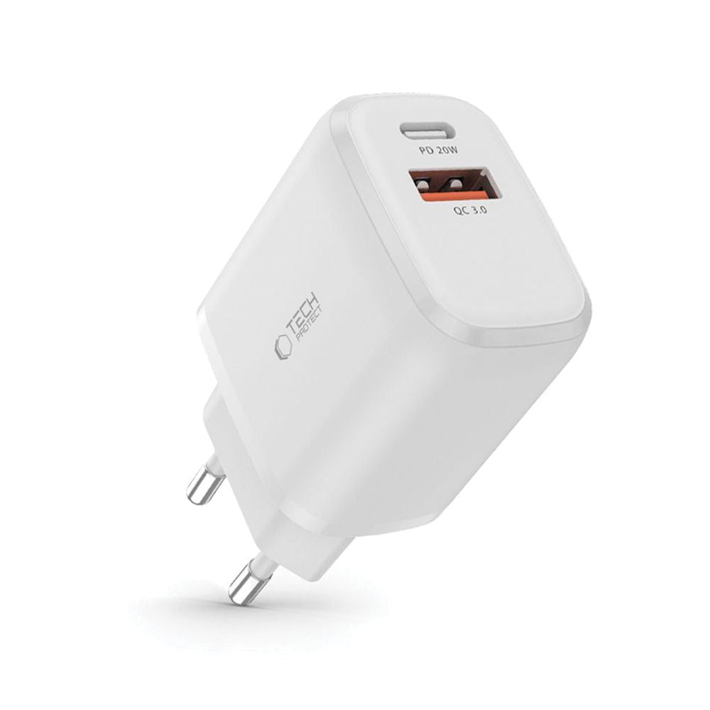 Tech-Protect C20W įkroviklis USB-C PD 20W / USB-A QC 3.0 - baltas -- Cell phone chargers