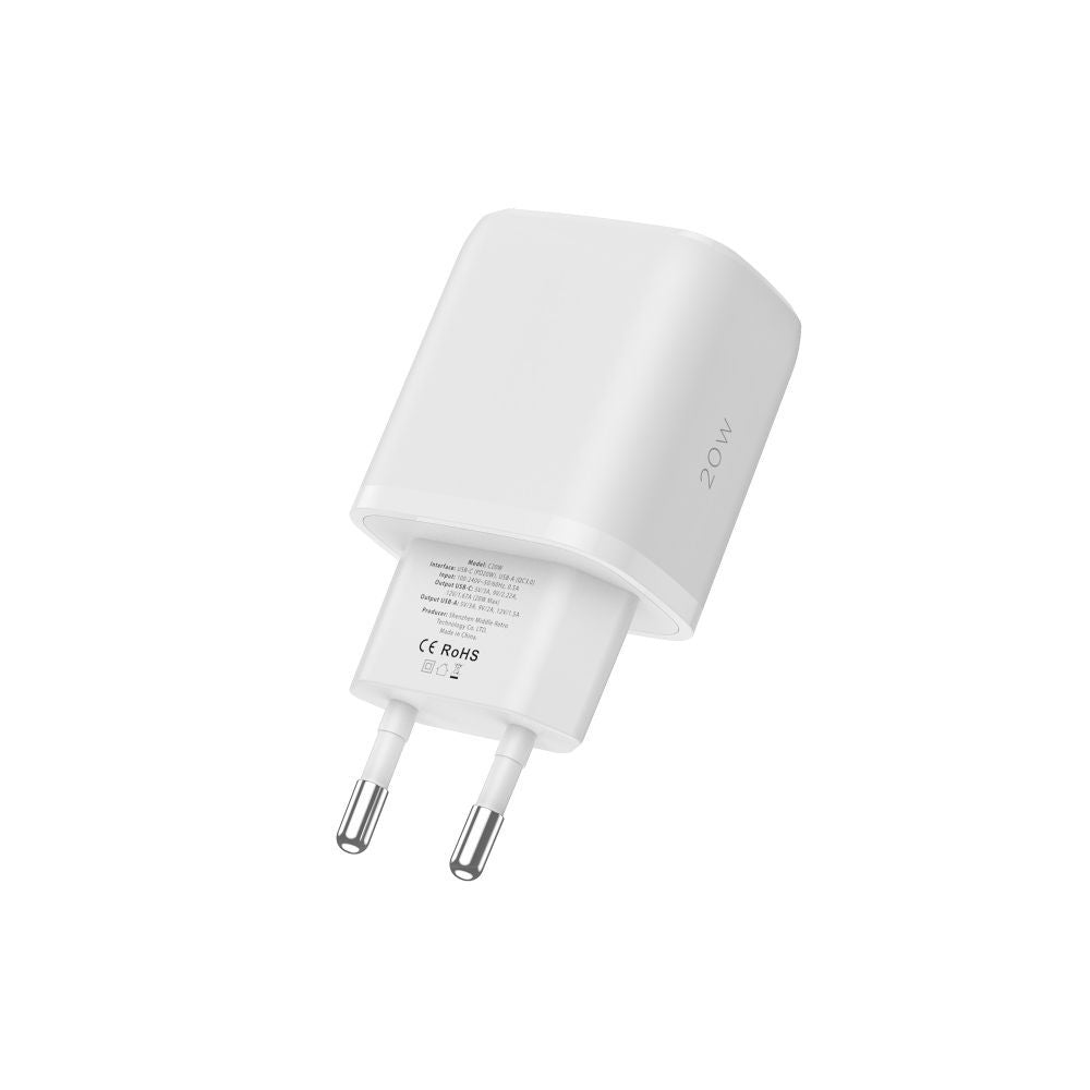 Tech-Protect C20W įkroviklis USB-C PD 20W / USB-A QC 3.0 - baltas -- Cell phone chargers