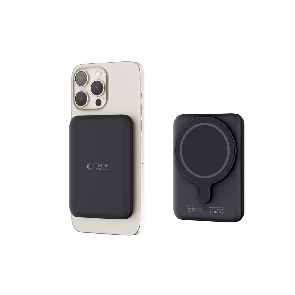 Tech-Protect Išorinė baterija LifeMag PB10 su MagSafe 5000mAh 15W USB-C jungtimi - juoda + USB-C laidas -- Powerbanks