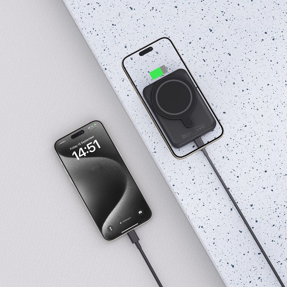 Tech-Protect Išorinė baterija LifeMag PB10 su MagSafe 5000mAh 15W USB-C jungtimi - juoda + USB-C laidas -- Powerbanks