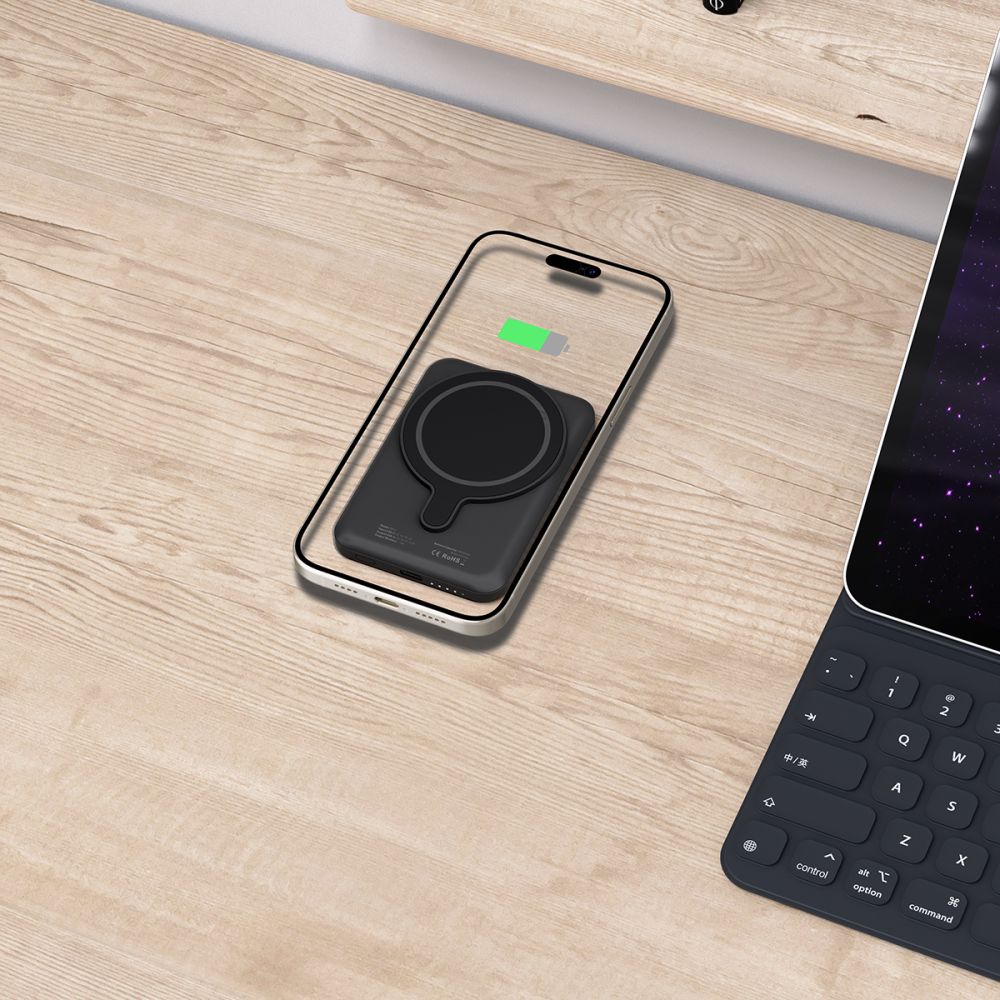 Tech-Protect Išorinė baterija LifeMag PB10 su MagSafe 5000mAh 15W USB-C jungtimi - juoda + USB-C laidas -- Powerbanks