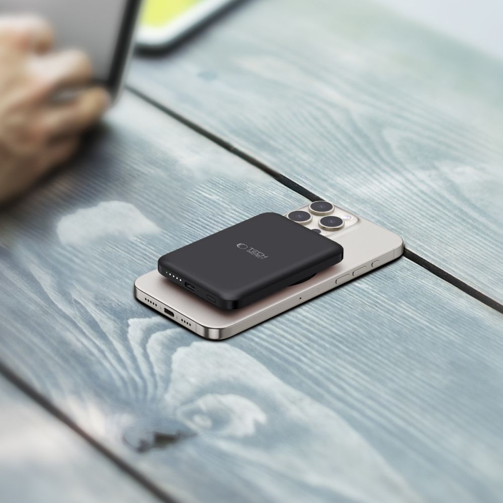 Tech-Protect Išorinė baterija LifeMag PB10 su MagSafe 5000mAh 15W USB-C jungtimi - juoda + USB-C laidas -- Powerbanks