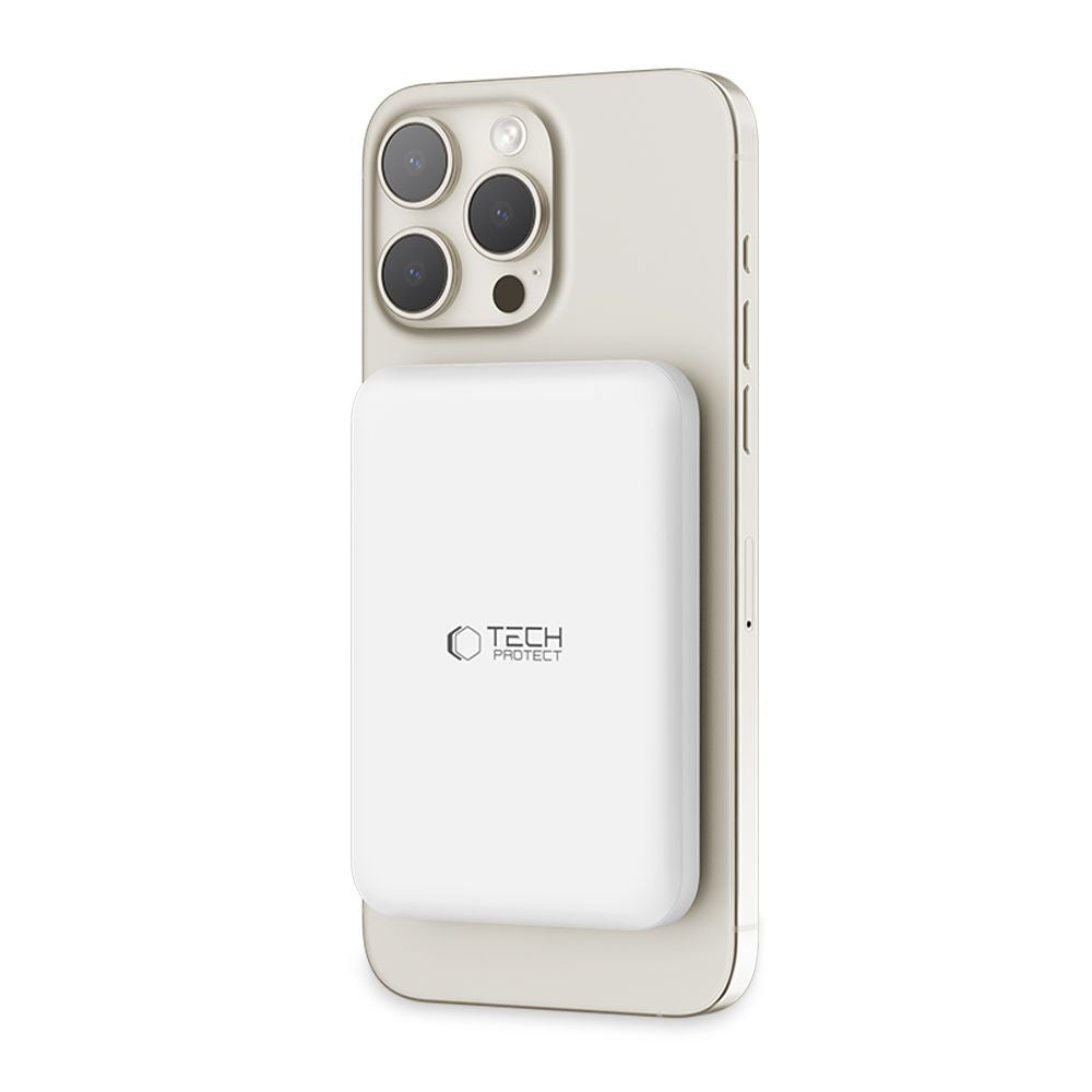Tech-Protect Išorinė baterija LifeMag PB10 su MagSafe 5000mAh 15W USB-C jungtimi - balta + USB-C laidas -- Powerbanks