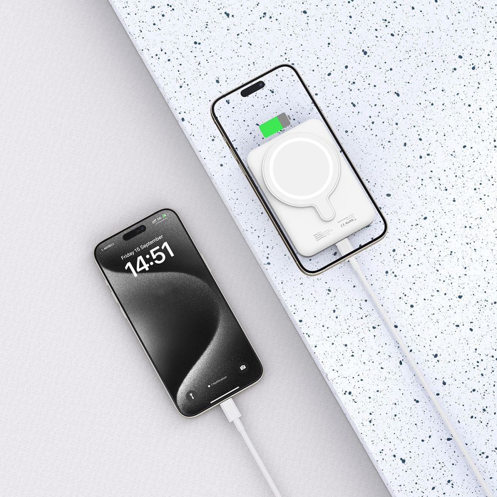 Tech-Protect Išorinė baterija LifeMag PB10 su MagSafe 5000mAh 15W USB-C jungtimi - balta + USB-C laidas -- Powerbanks