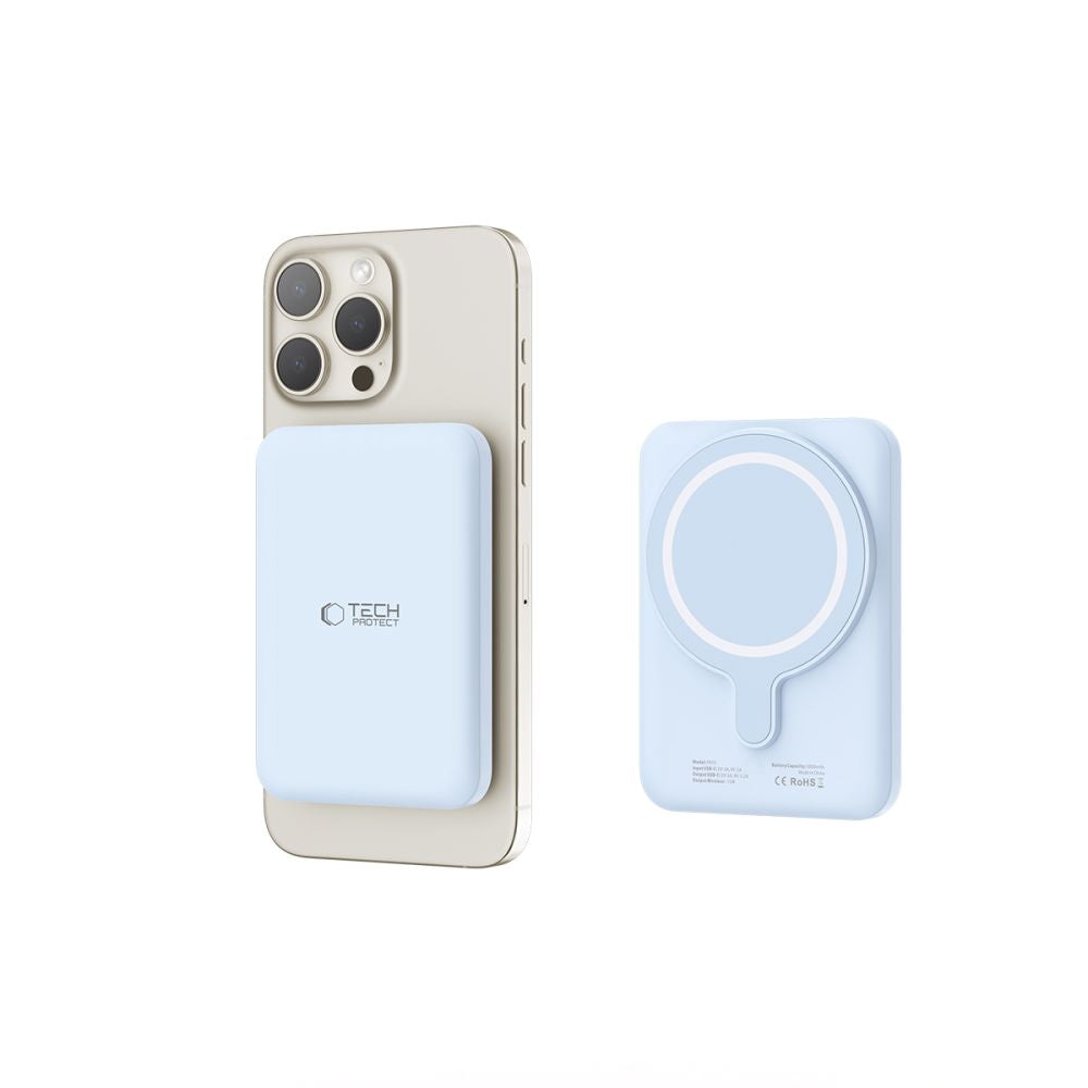 Tech-Protect Išorinė baterija LifeMag PB10 su MagSafe 5000mAh 15W USB-C jungtimi - mėlyna + USB-C laidas -- Powerbanks