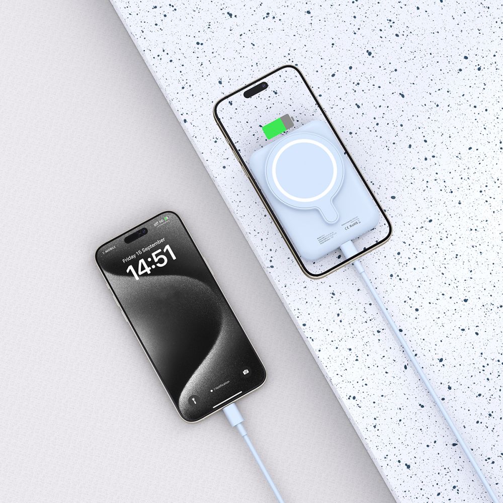 Tech-Protect Išorinė baterija LifeMag PB10 su MagSafe 5000mAh 15W USB-C jungtimi - mėlyna + USB-C laidas -- Powerbanks