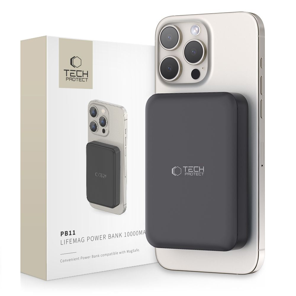 Tech-Protect LifeMag PB11 Išorinė baterija su MagSafe 10000mAh 15W USB-C jungtis - juodas + USB-C laidas -- Powerbanks