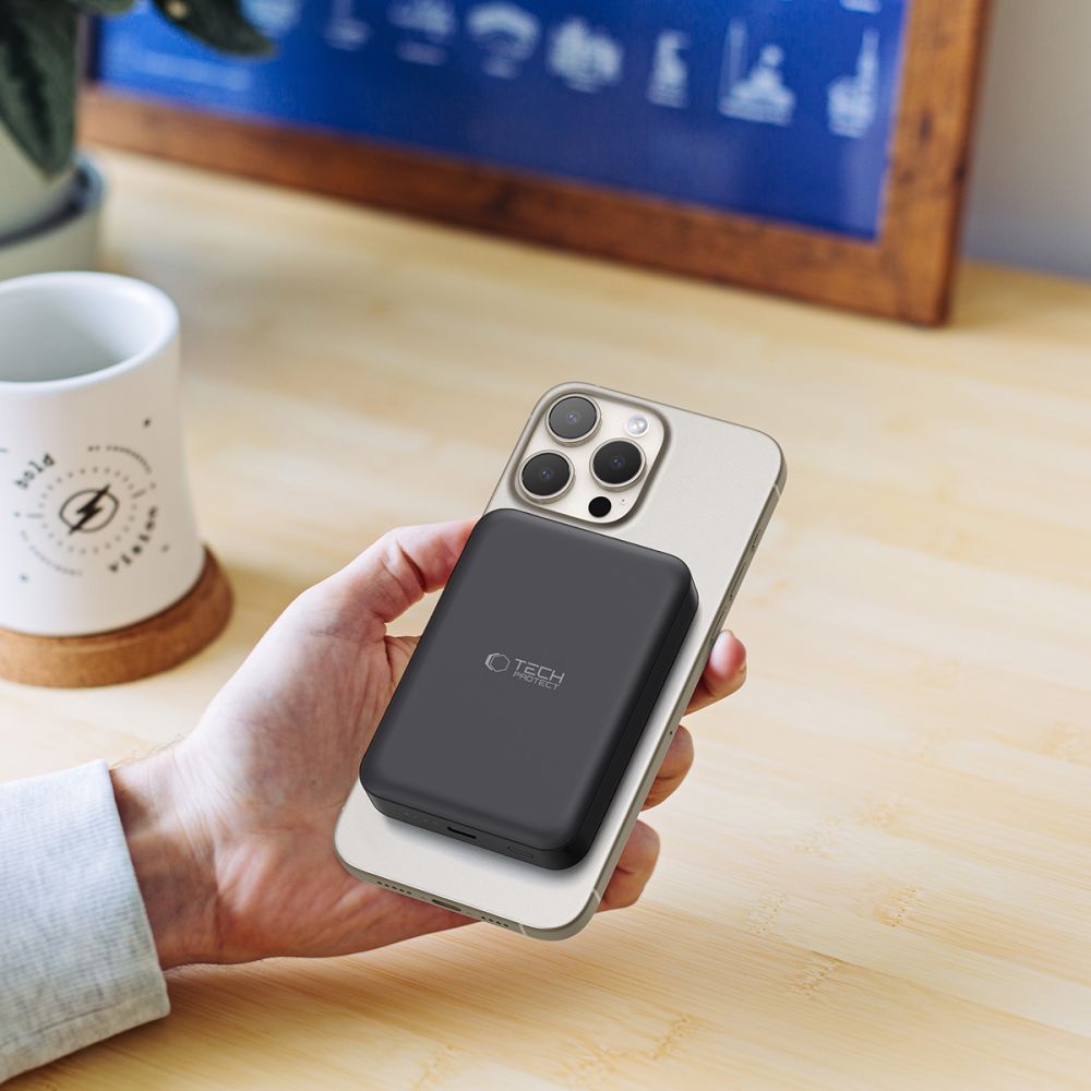 Tech-Protect LifeMag PB11 Išorinė baterija su MagSafe 10000mAh 15W USB-C jungtis - juodas + USB-C laidas -- Powerbanks