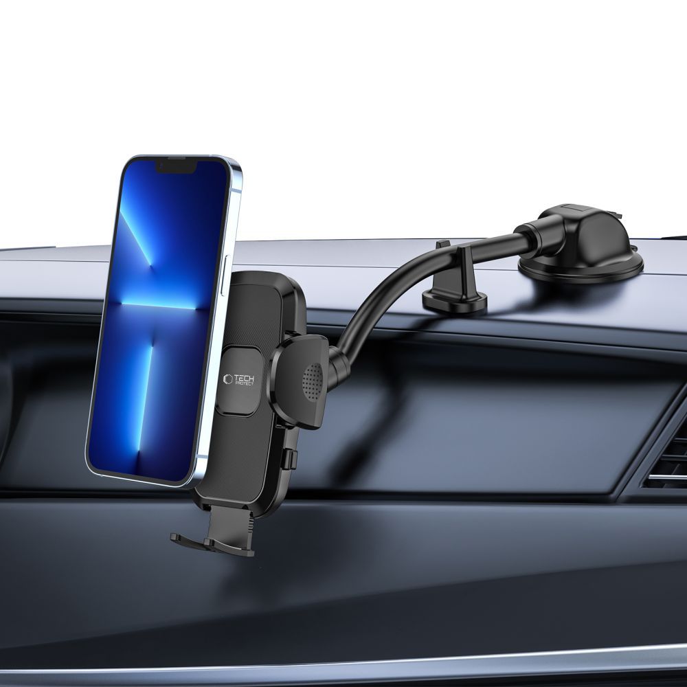 Tech-Protect V3 automobilinis telefono laikiklis su ilga rankena priekiniam stiklui / prietaisų skydeliui - juodas --...
