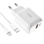 Tech-Protect Įkroviklis C20W USB-C PD 20W / USB-A QC 3.0 su USB-C / Lightning laidu - baltas -- Cell phone chargers